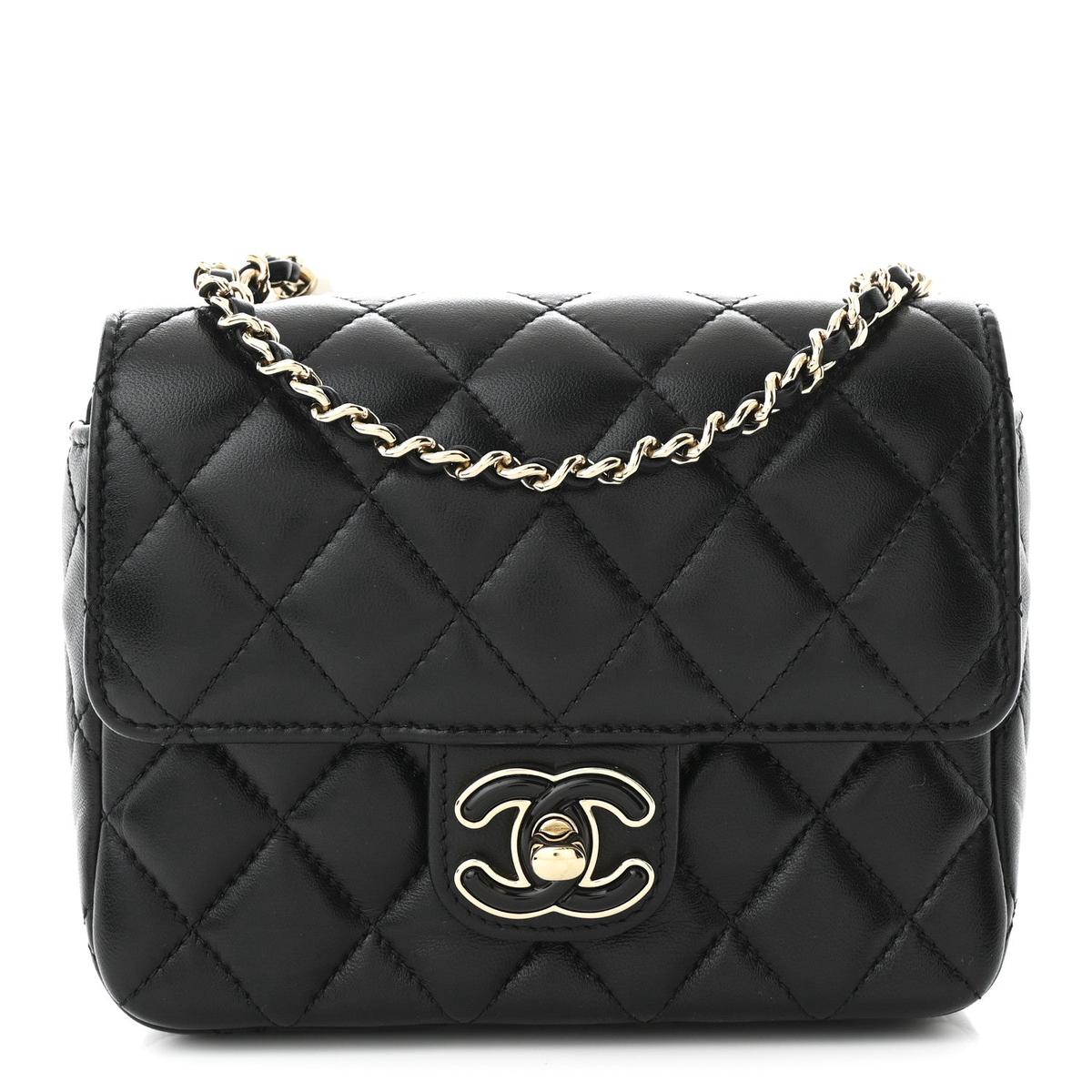 Lambskin Resin Quilted Mini Heart Square Flap Black