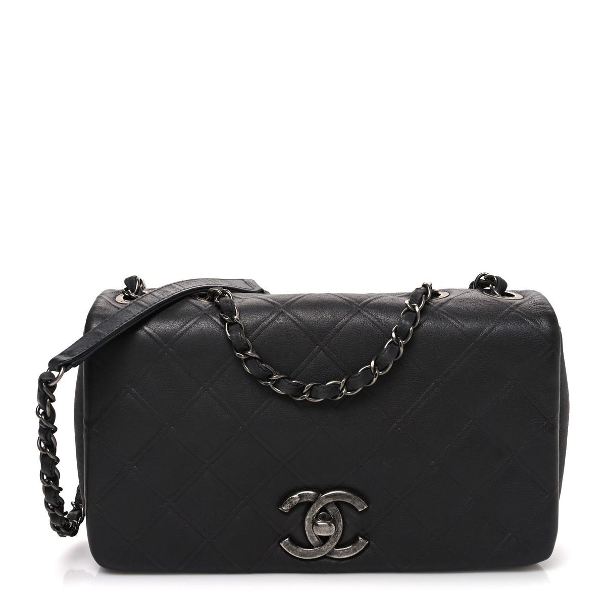 Calfskin Diamond Embossed Medium New Chic Flap Dark Grey