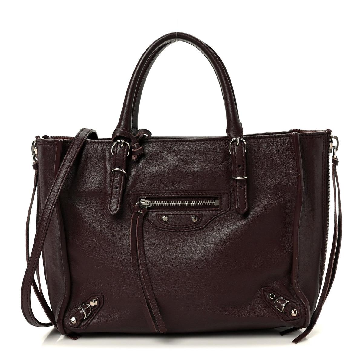Calfskin Papier Mini A4 Zip Around Tote Rouge Aubergine