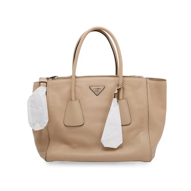 Prada Beige Vitello Daino Twin Pocket Tote w/ Strap