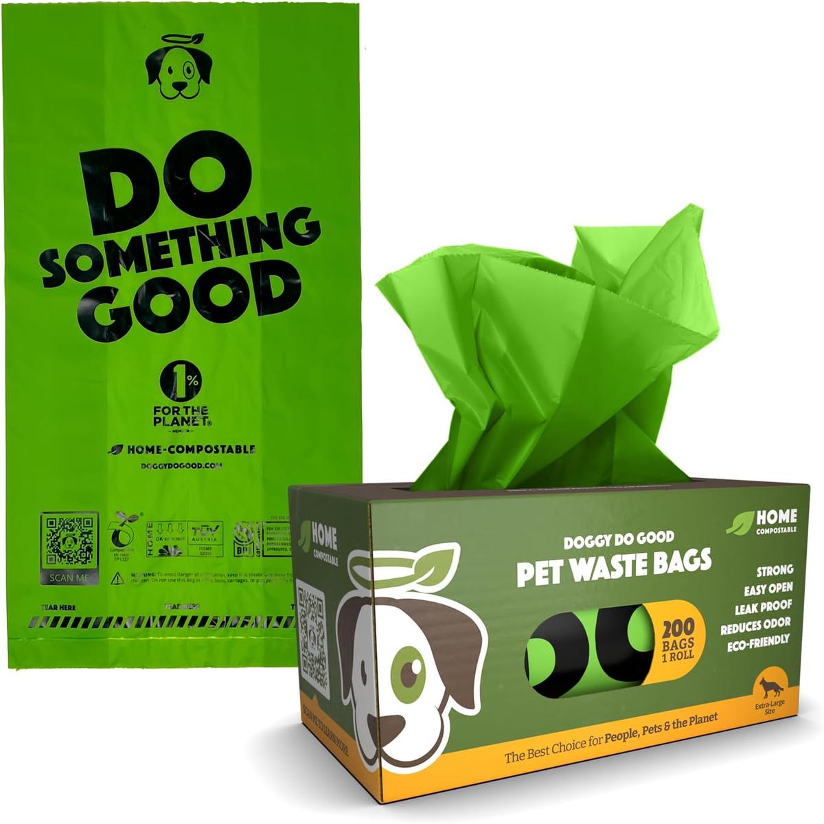 Doggy Do Good Poop Bags for Dogs (200 Ct), Easy Open Dog Poop Bags Rolls, Certified Home Compostable