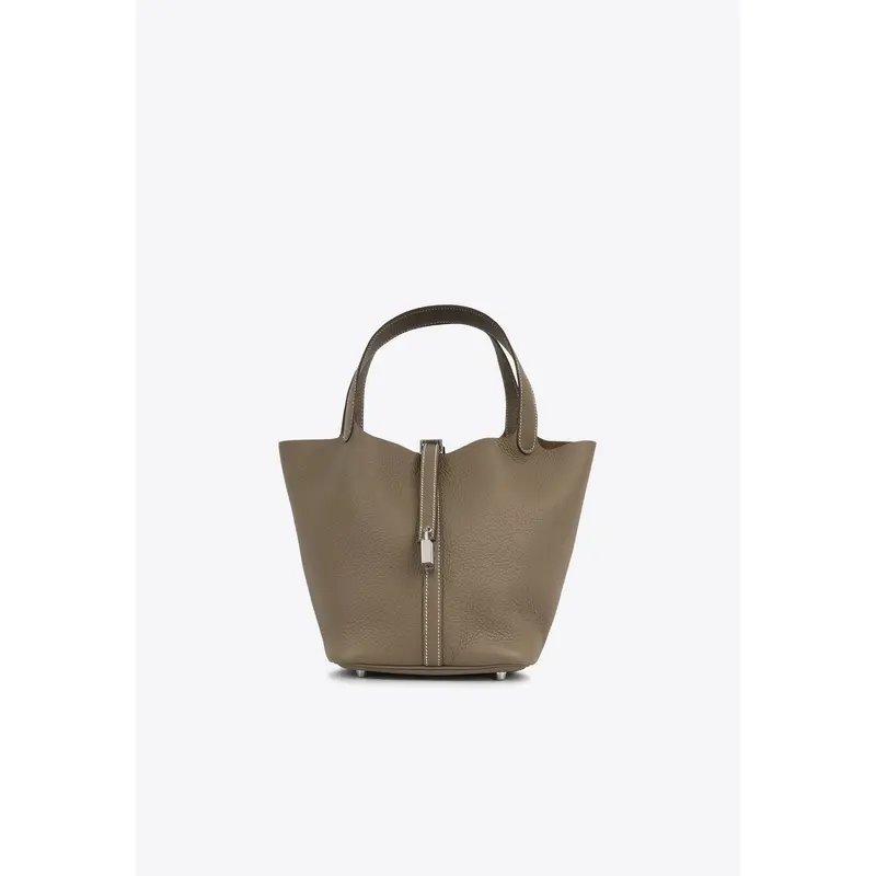 Picotin 22 in Etoupe Taurillon Clemence with Palladium Hardware
