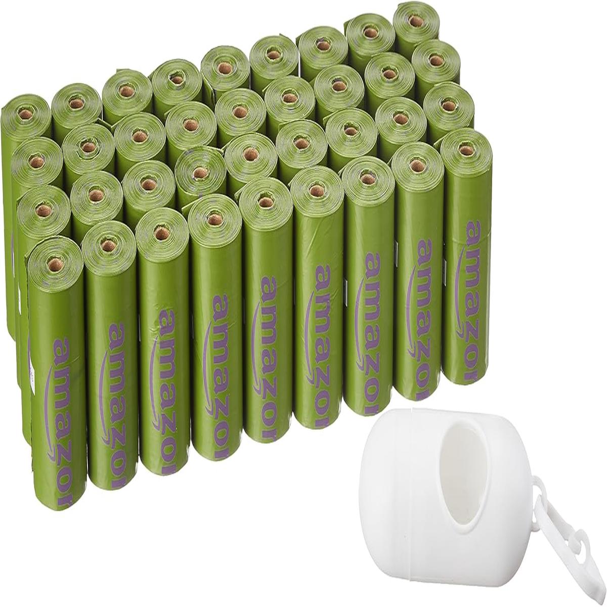 Amazon Basics Dog Poop Bags with Dispenser, 540 Count, Enhanced for Guaranteed Leakproof, Lavender Scented, Includes Leash Clip