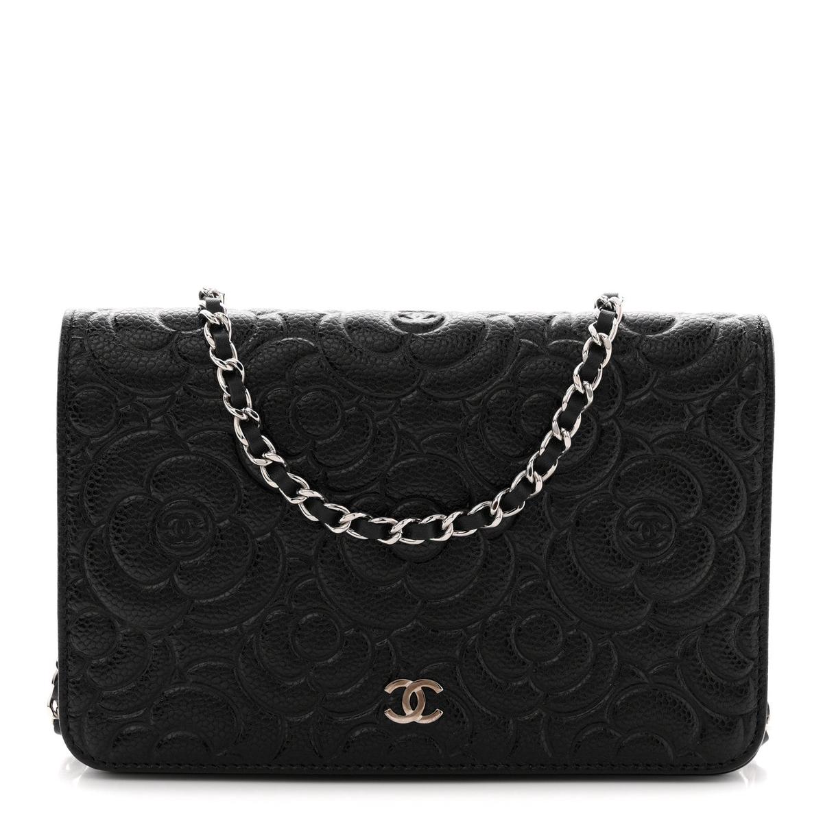 Caviar Camellia Embossed Wallet On Chain WOC Black