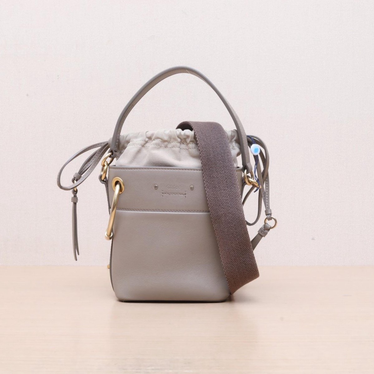 TIKTOK SELL Chloe Elephant Grey Leather C Gold Buckle Roy Bucket Bag Shoulder Bagshoulder straps ALC3163