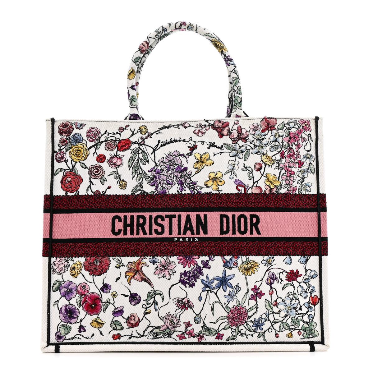 Canvas Embroidered Large Florilegio Book Tote White Multicolor