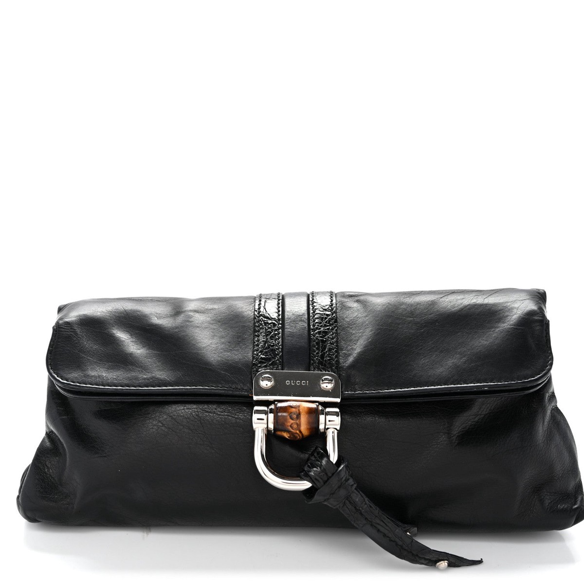 Calfskin Bamboo Croisette Clutch Black