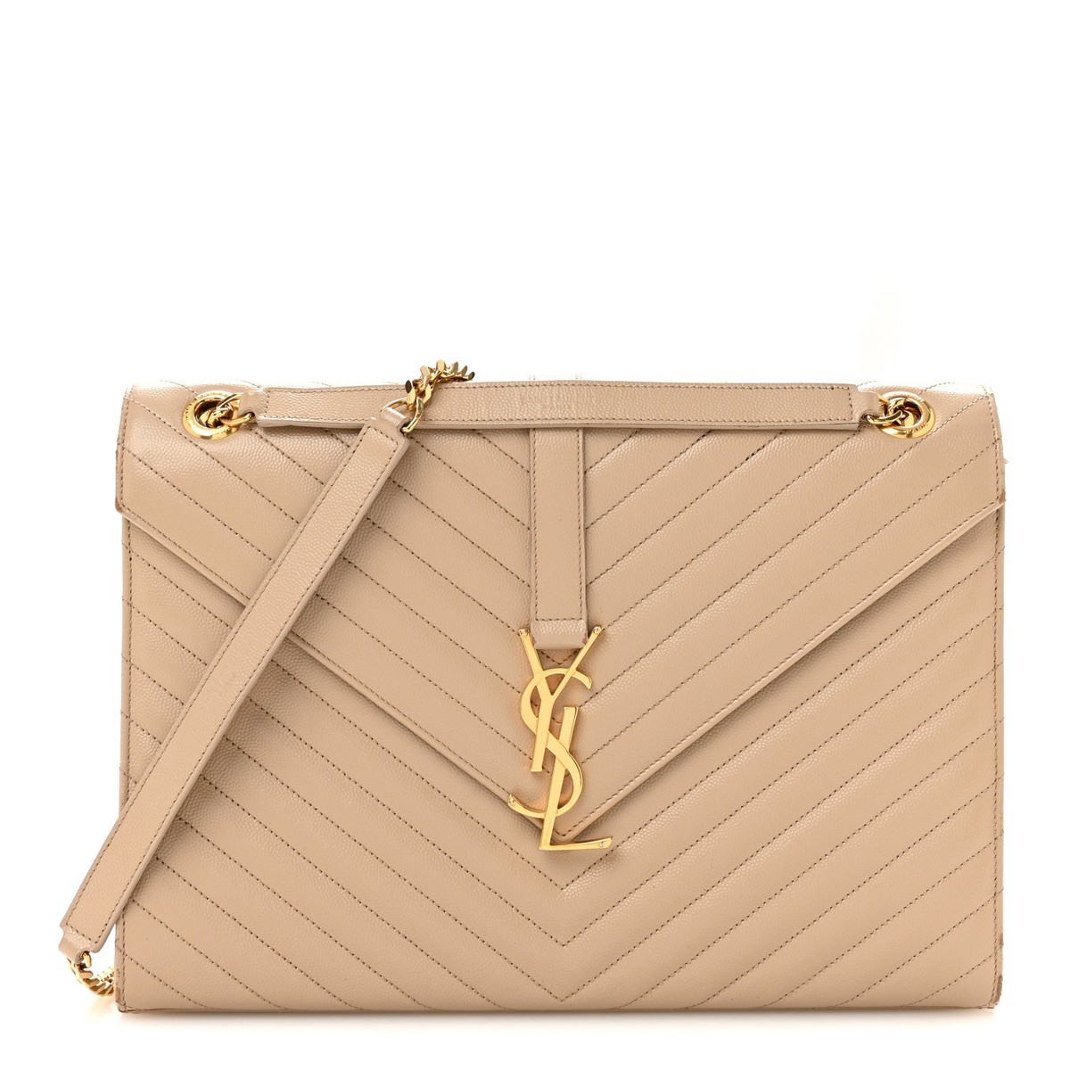Grain De Poudre Matelasse Chevron Large Monogram Satchel Dark Beige