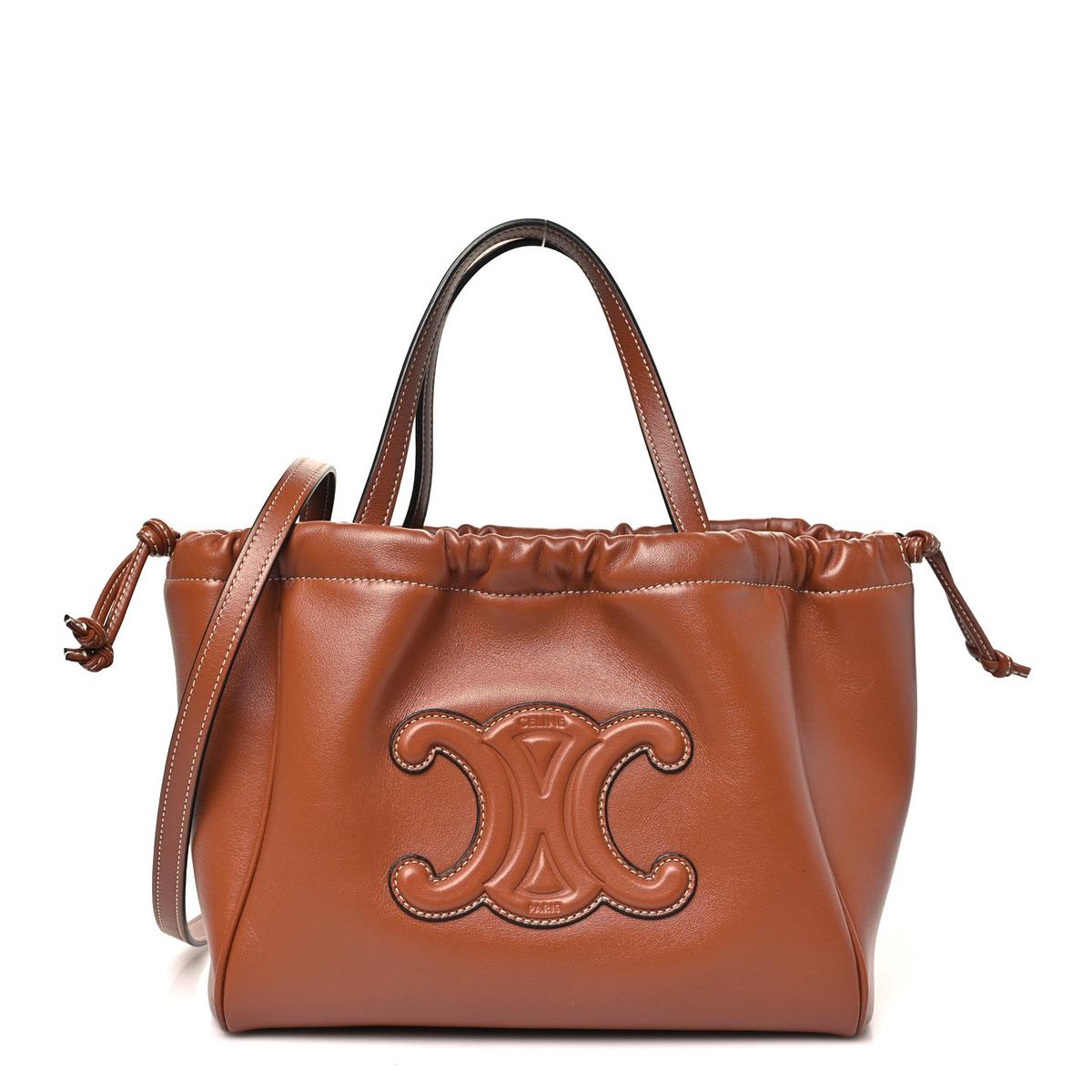 Smooth Calfskin Cuir Small Triomphe Cabas Drawstring Tan
