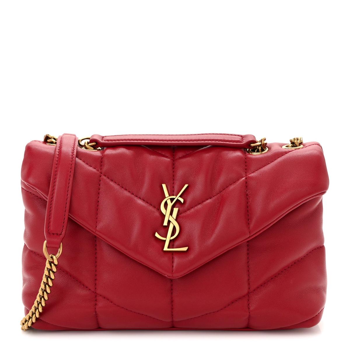 Lambskin Quilted Toy Loulou Puffer Monogram Chain Satchel New Red