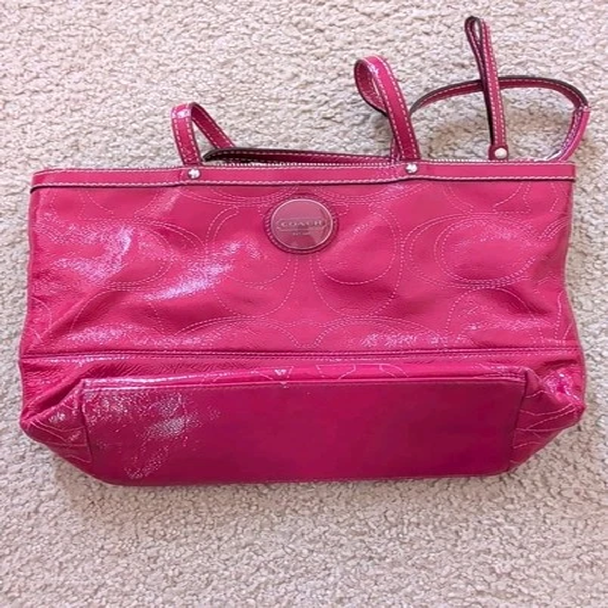 Coach HOT GIRL Pink Patent Leather Signature C Stitch Tote (Style #F15142)