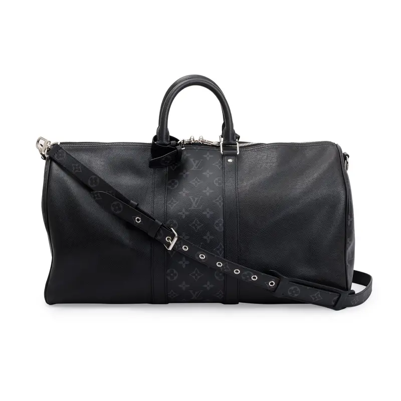 Louis Vuitton 2021 Black Taigarama Keepall Bandouliere 50 w/ Box