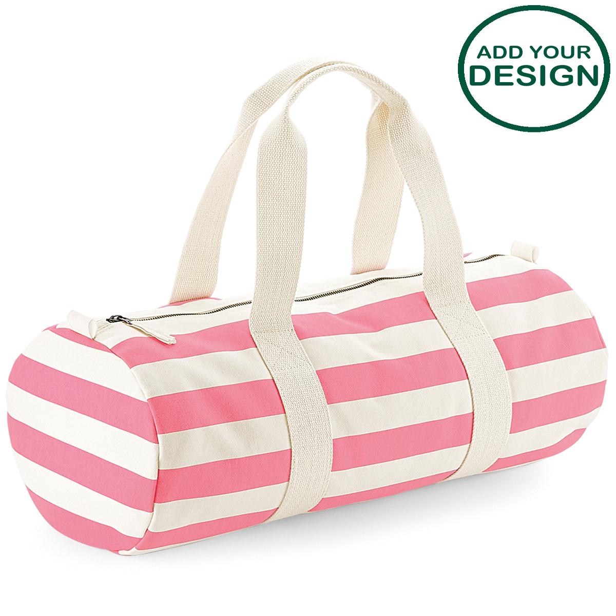 Westford Mill - Nautical barrel bag - Natural/Pink - Add Your Design/Logo
