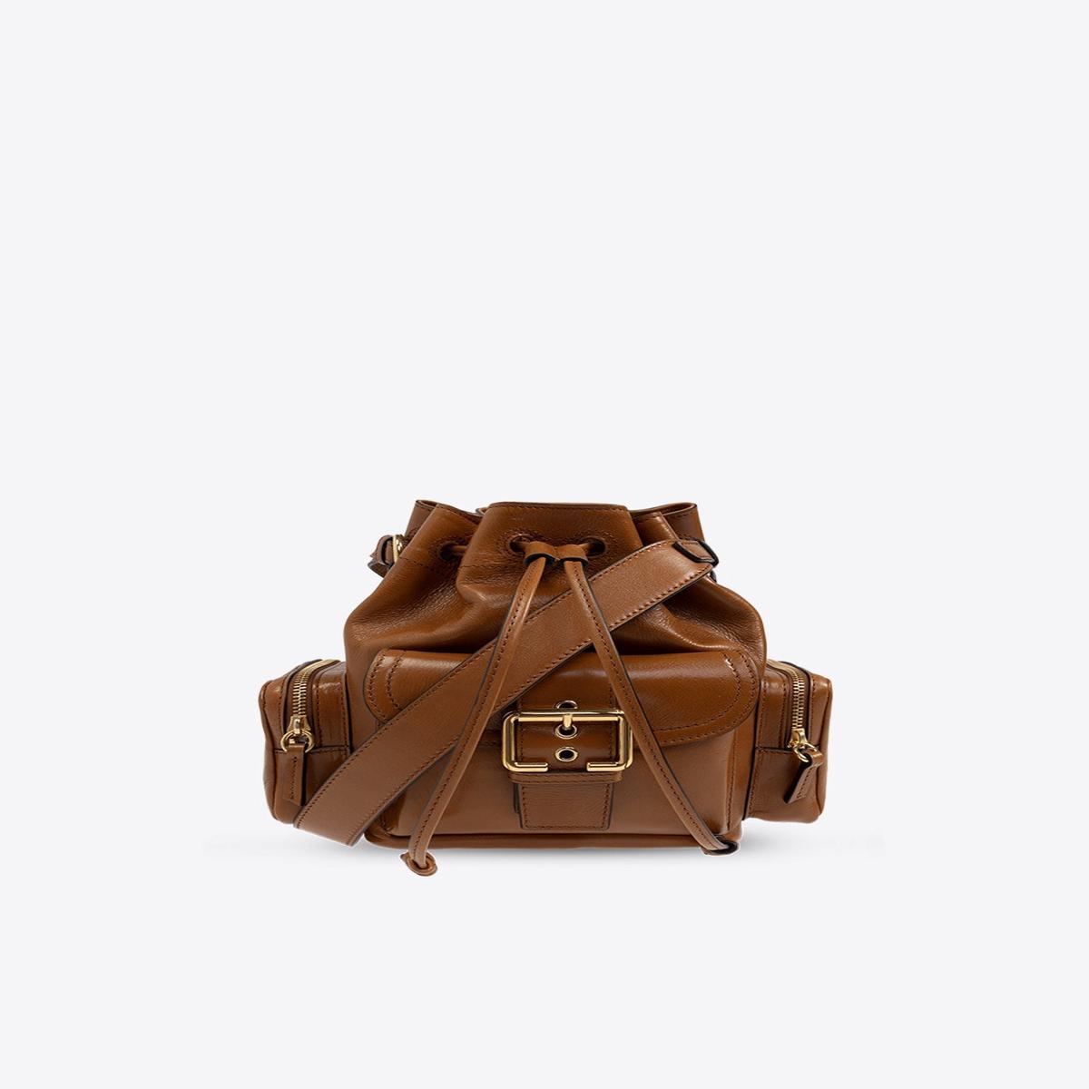 Camera Bucket Bag in Shiny Leather