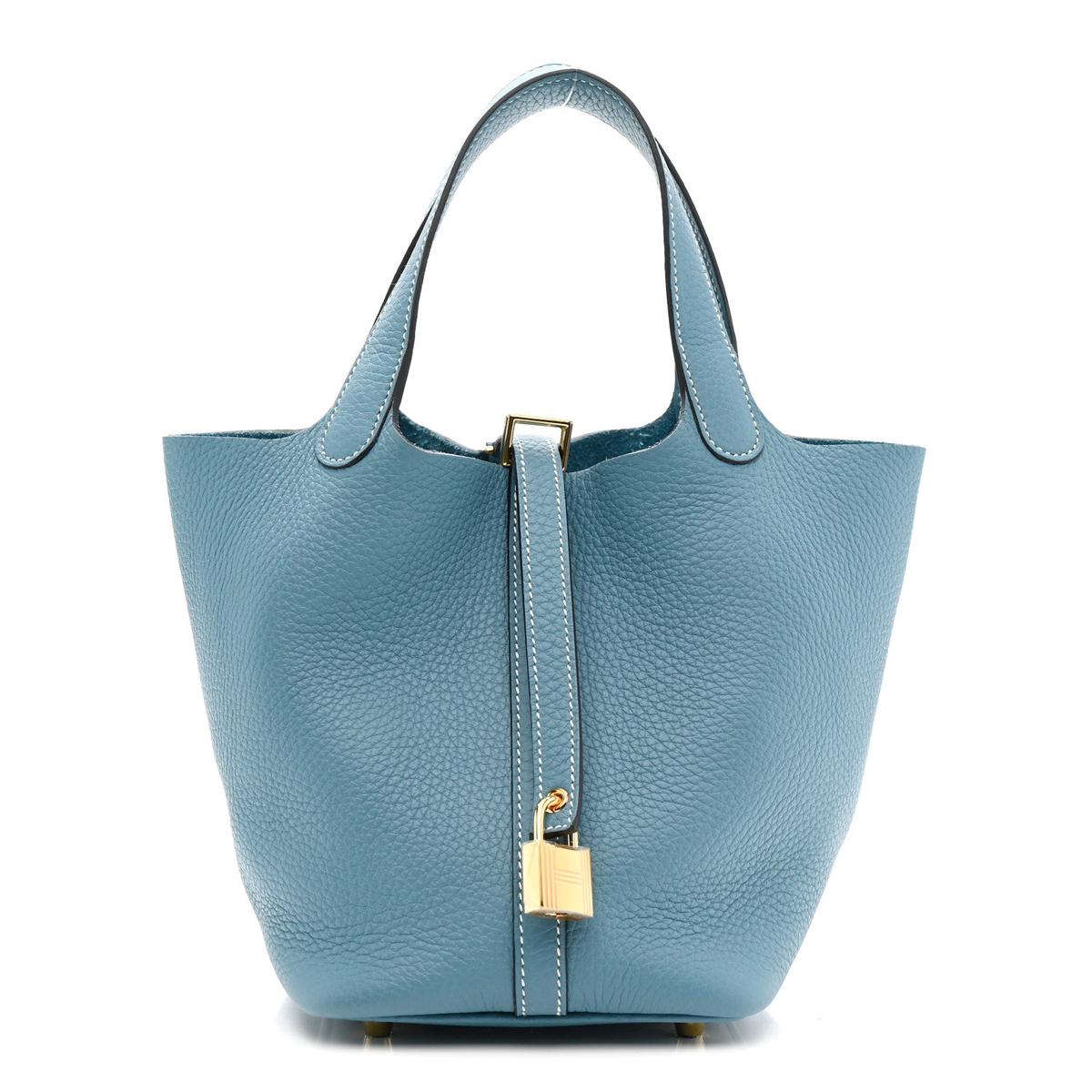 Taurillon Clemence Picotin Lock 18 PM New Blue Jean