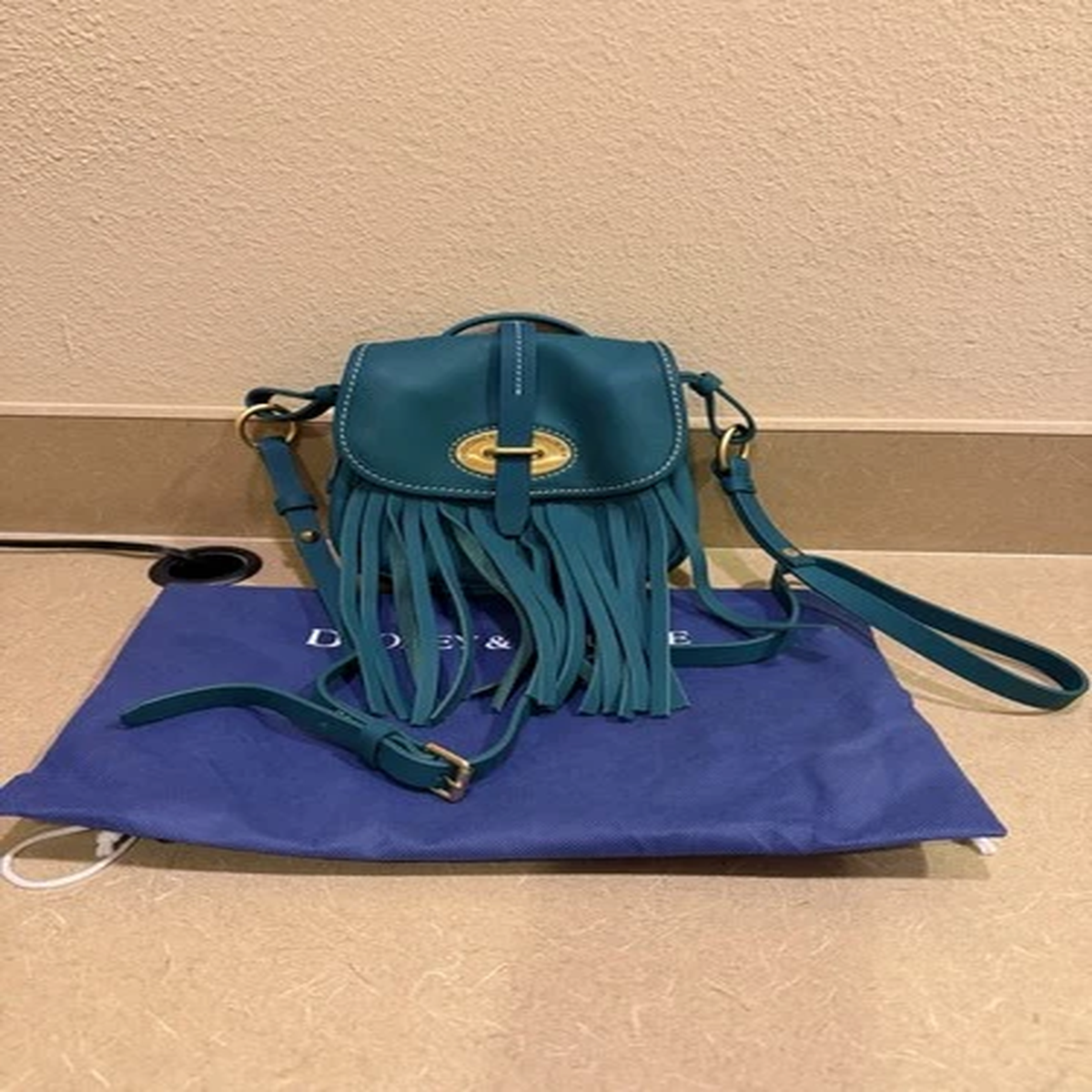 Dooney & Bourke Small Lulu Fiona Crossbody Teal Fringe Leather Bag PRISTINE