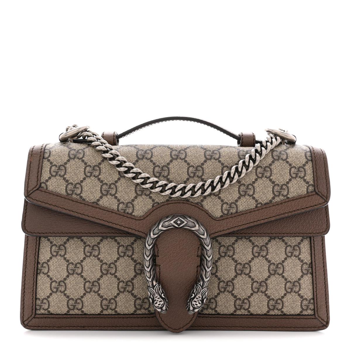 GG Supreme Monogram Textured Dollar Calfskin Top Handle Dionysus Shoulder Bag Beige Ebony New Acero