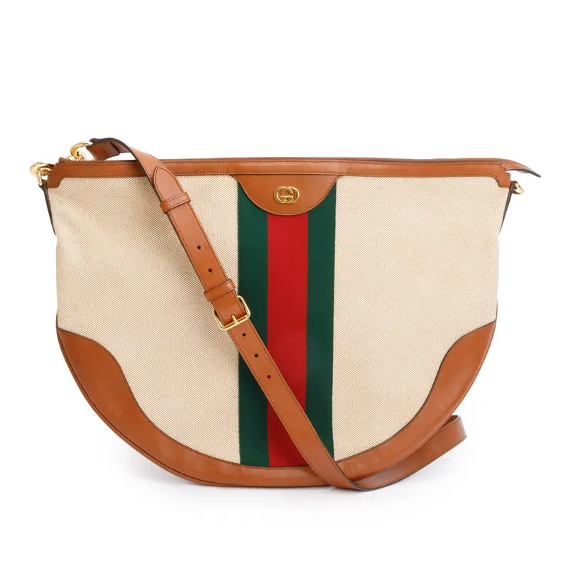 Gucci Beige Vintage GG Supreme Web Large Ophidia Half Moon Hobo w/ Receipt