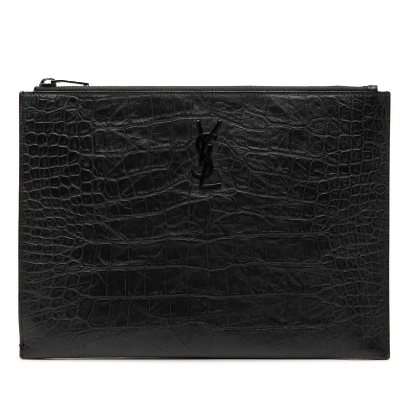 Saint Laurent Croc Embossed Leather Monogram iPad Case