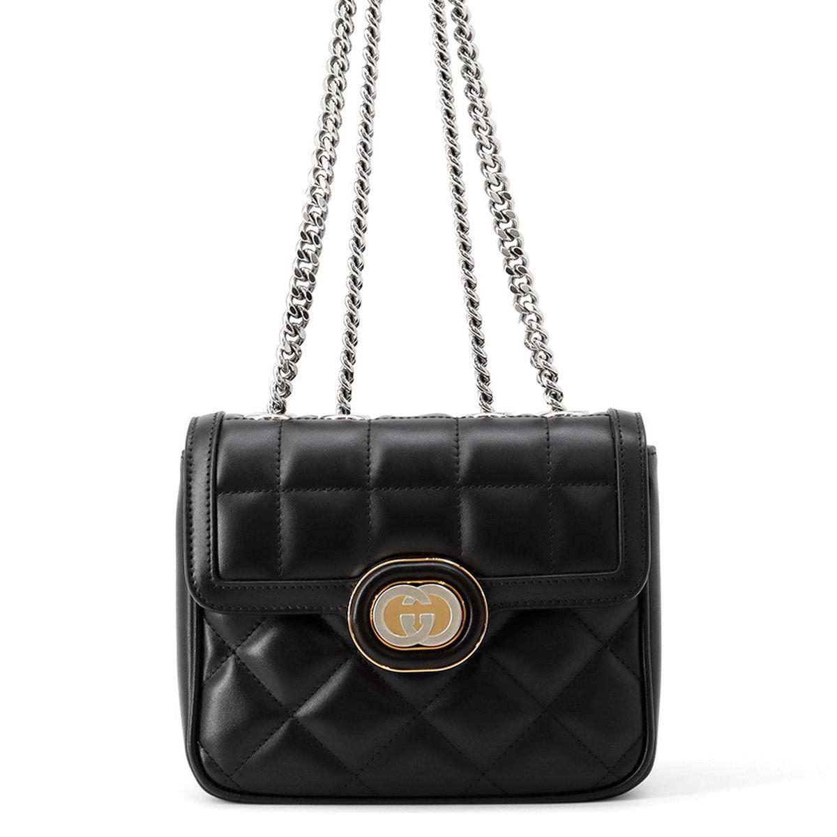 GUCCI Decorated Mini Chain Shoulder Bag Black741457 Leather