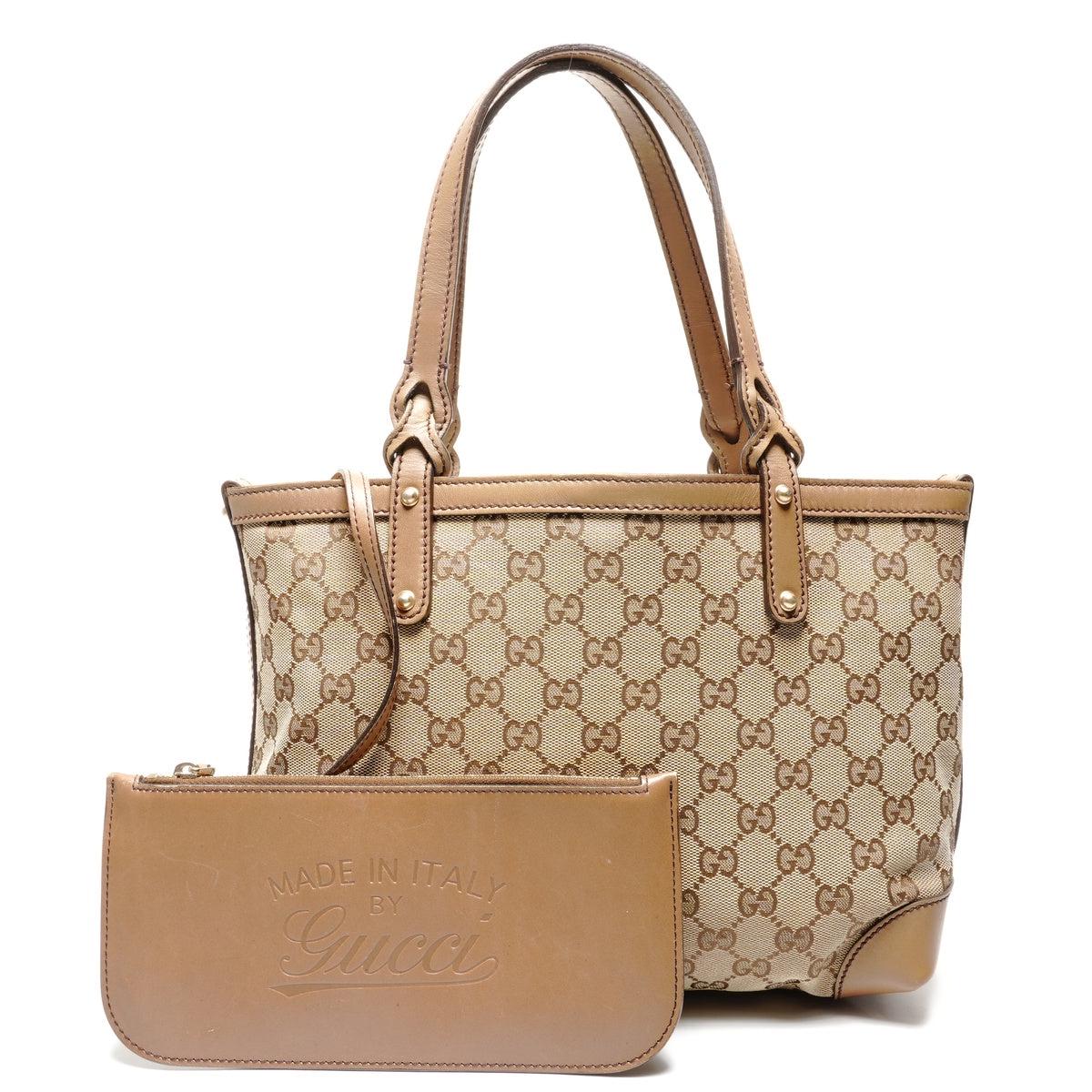 GUCCI GG canvas and leather tote Handbag beige WS27706