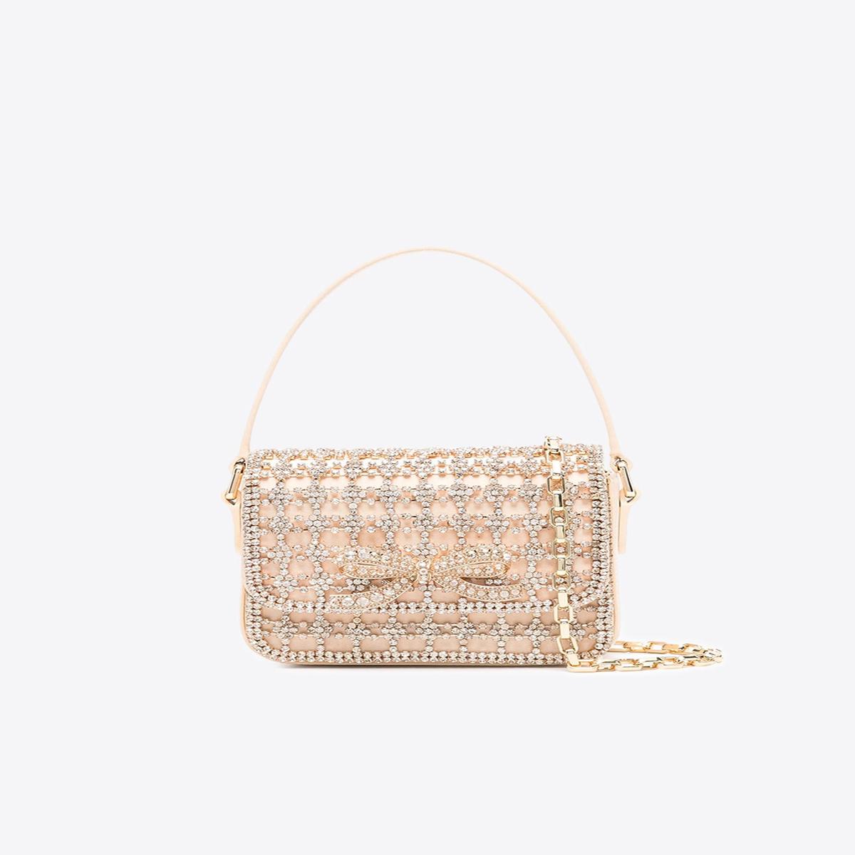 Micro Crystal-Embellished Top Handle Bag