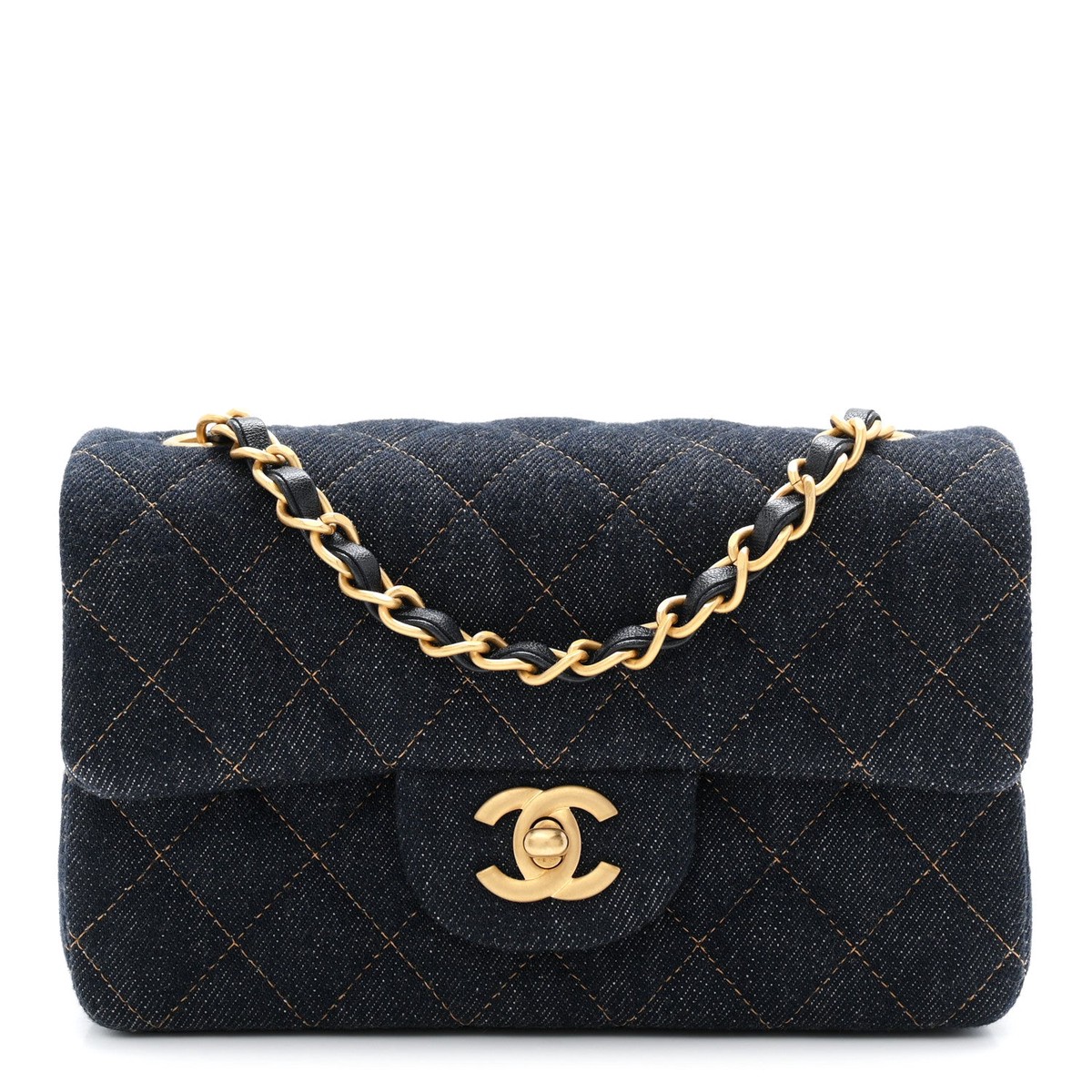 Denim Quilted Mini Rectangular Flap Dark Blue