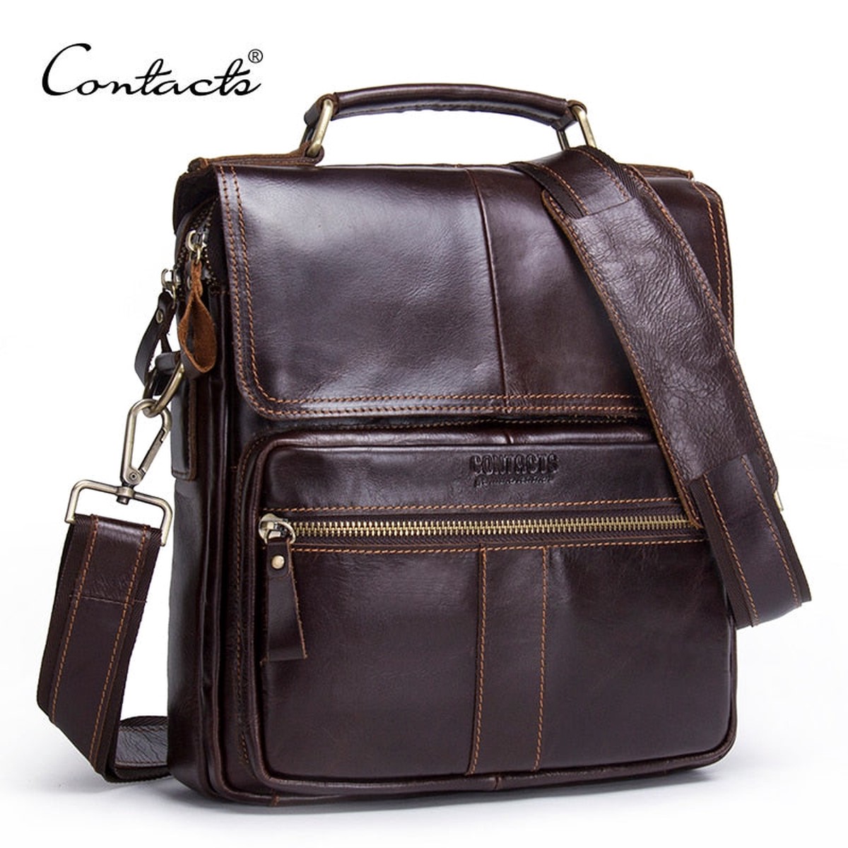 Contact'S Brand 2018 New Genuine Leather Shoulder Bag Men Messenger Bags Zipper Design Men