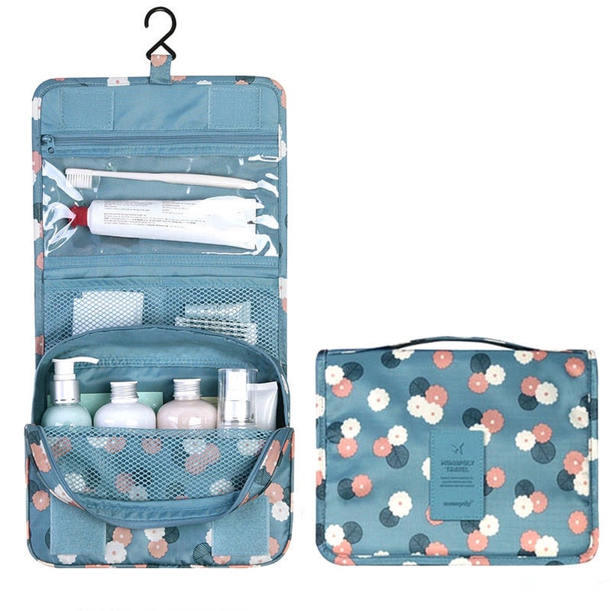 Hanging Travel Cosmetic Bag Women Zipper Make Up Bag Polyester High Capacity Makeup Case Handbag
