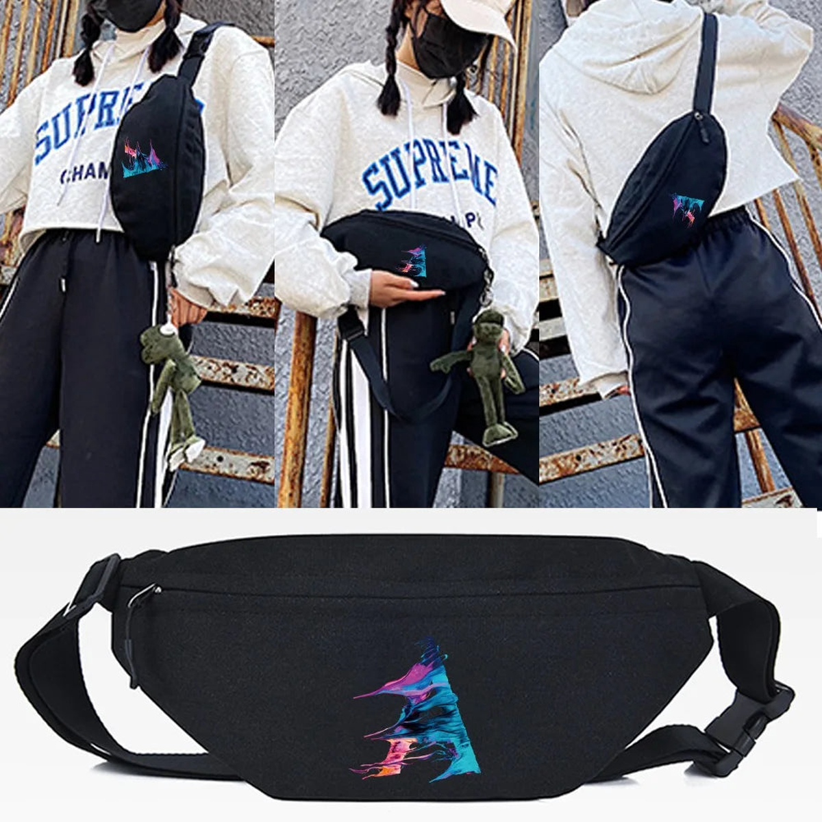 Hip Hop Street Bag Fanny Pack Canvas Chest Pack Men Women Crossbody Bag