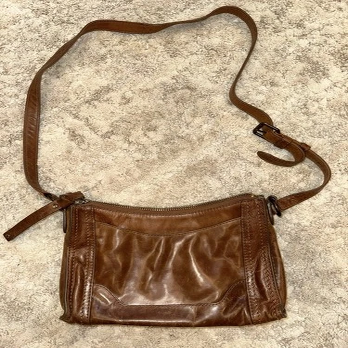 Frye Melissa Brown Leather Crossbody Zip Bag Shoulder
