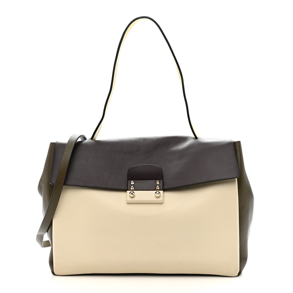 Calfskin Colorblock Mime Single Handle Bag Cream Burgundy Multicolor