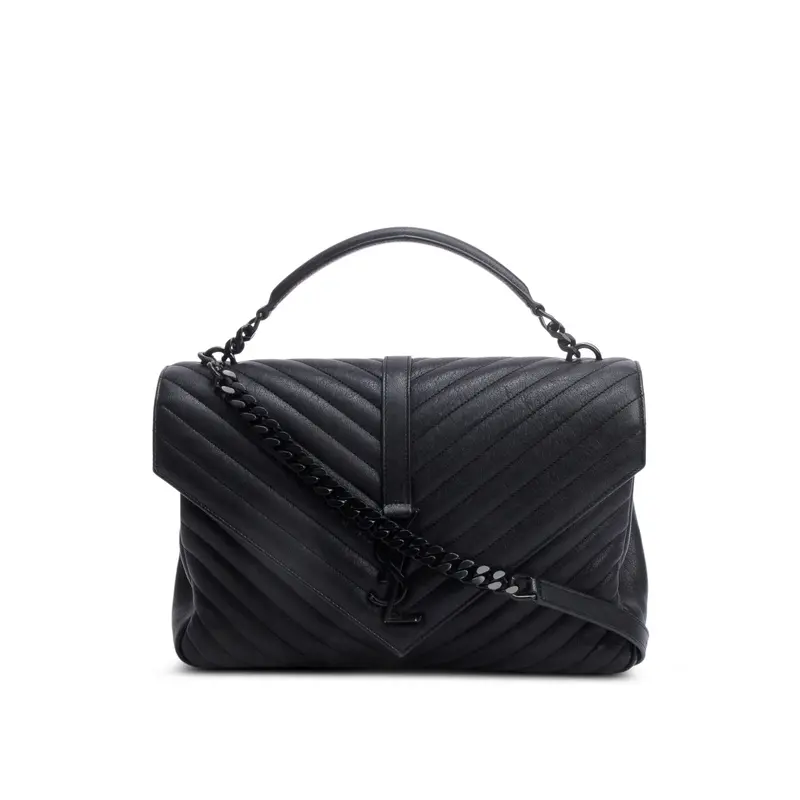 Saint Laurent Black Leather Large Chevron College Bag