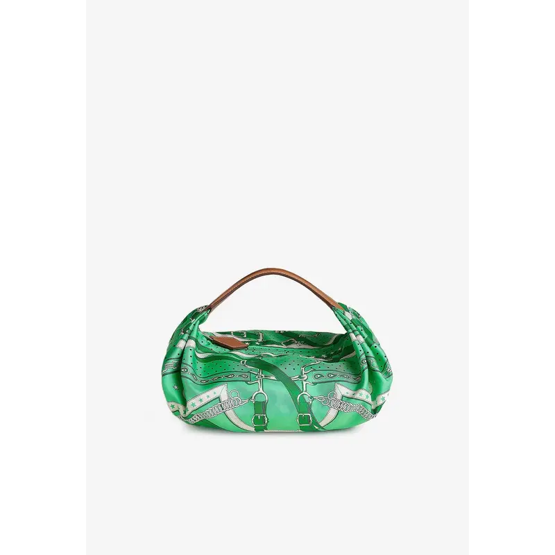 Balusoie Bag in Vert Comics La Promenade du Matin Bandana Silk Print and Naturel Hunter with Palladium Hardware