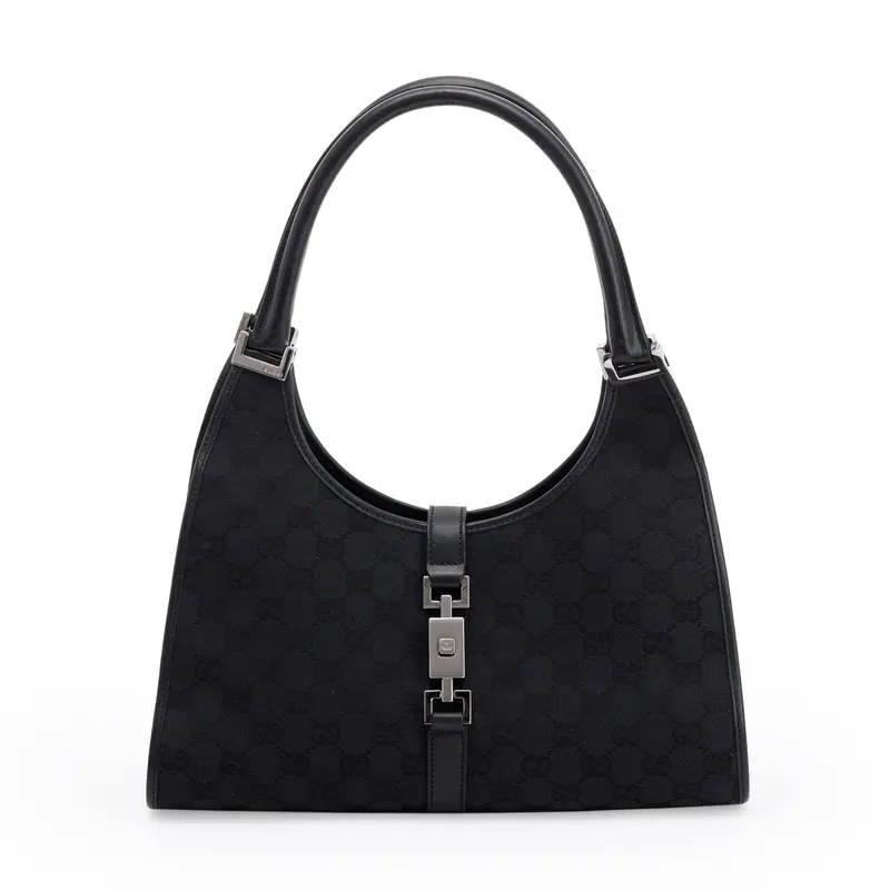 Gucci Black GG Canvas Medium Jackie Bardot Bag