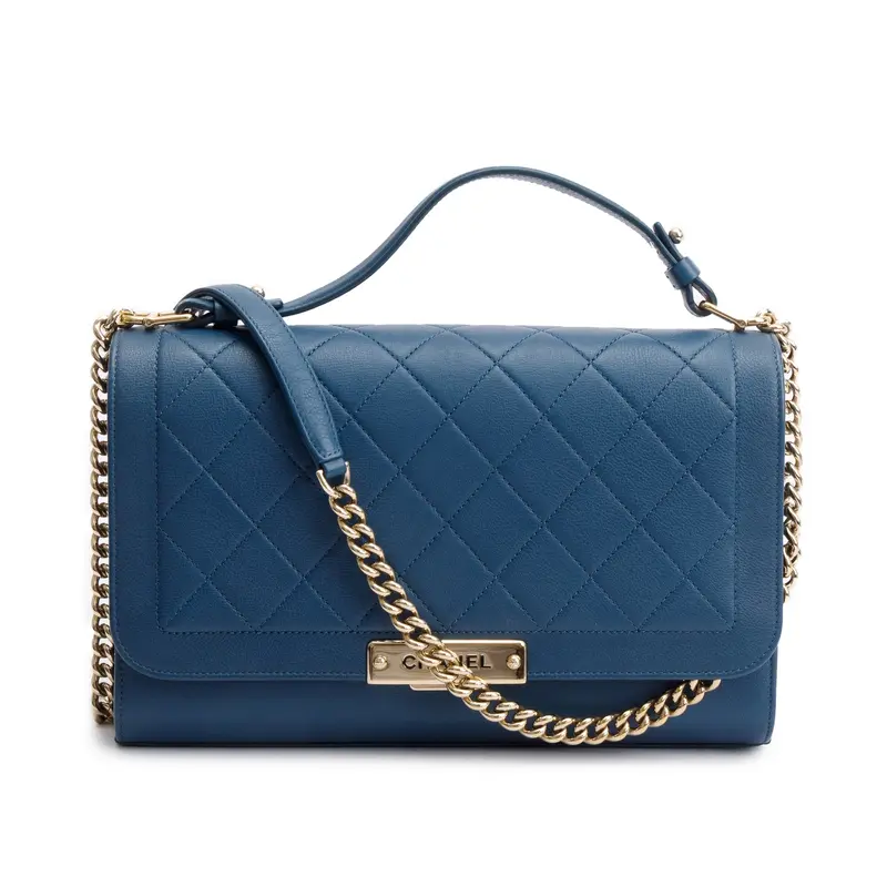 Chanel Blue Calfskin Leather Large Label Click Flap Bag w/ Box & Authenticity Card