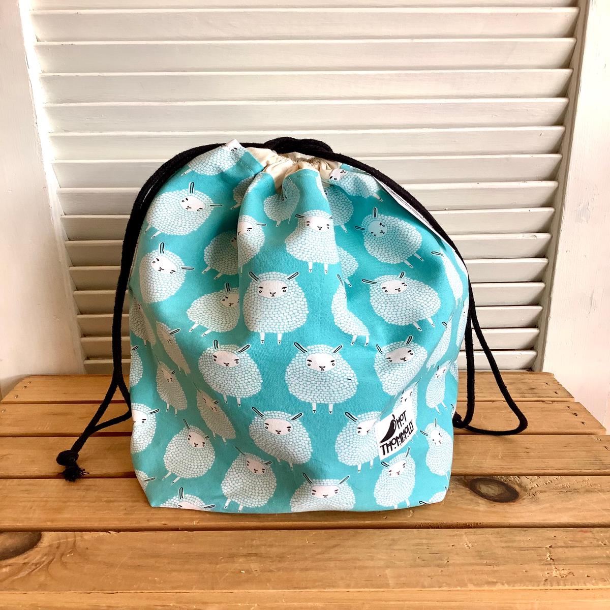 Drawstring Bags by Hot Thommolly - Lrg Turquoise Sheep