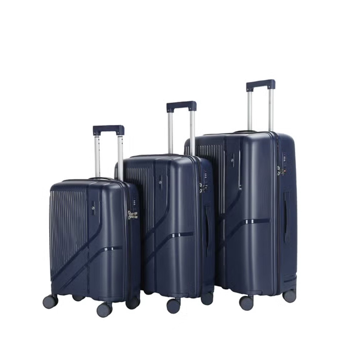 HT-7969 HT Trolley Case Set Dark Blue 3 Piece Small / Medium / Large Expandable Lightweight PP Hard Shell Luggage with TSA Lock & 360 Wheels