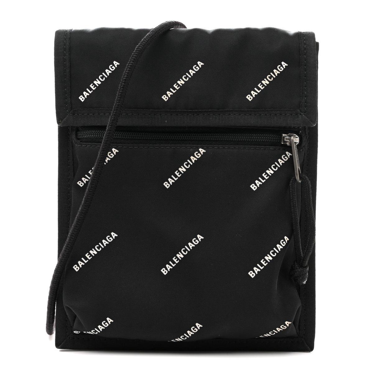 Nylon Allover Logo Small Explorer Crossbody Pouch Black White