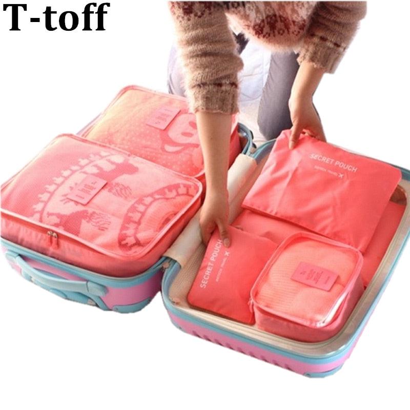 Nylon Packing Cube Travel Bag System Durable 6 Pieces One Set Large Capacity Of Unisex Clothing