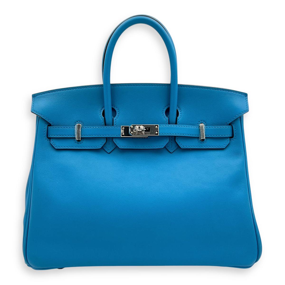 Herms Birkin 25 Blue Zanzibar Top Handle Bag in Swift, Silver hardware C2509-007977AN
