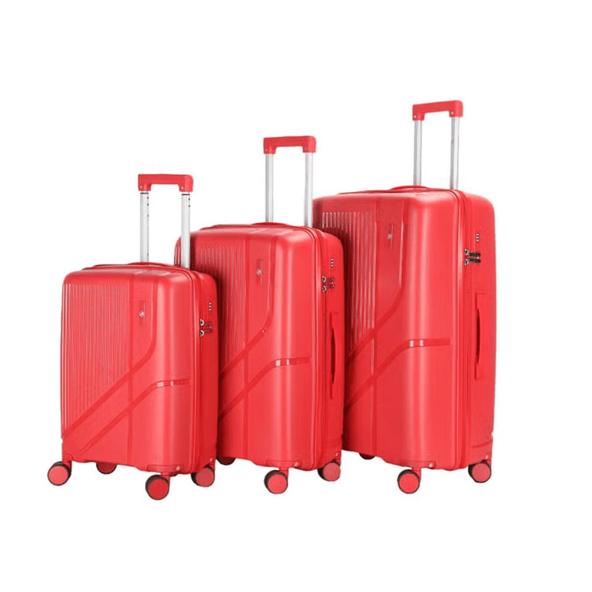 HT-7969 HT Trolley Case Set Red 3 Piece Small / Medium / Large Expandable PP Hard Shell Luggage with TSA Lock & 360 Wheels