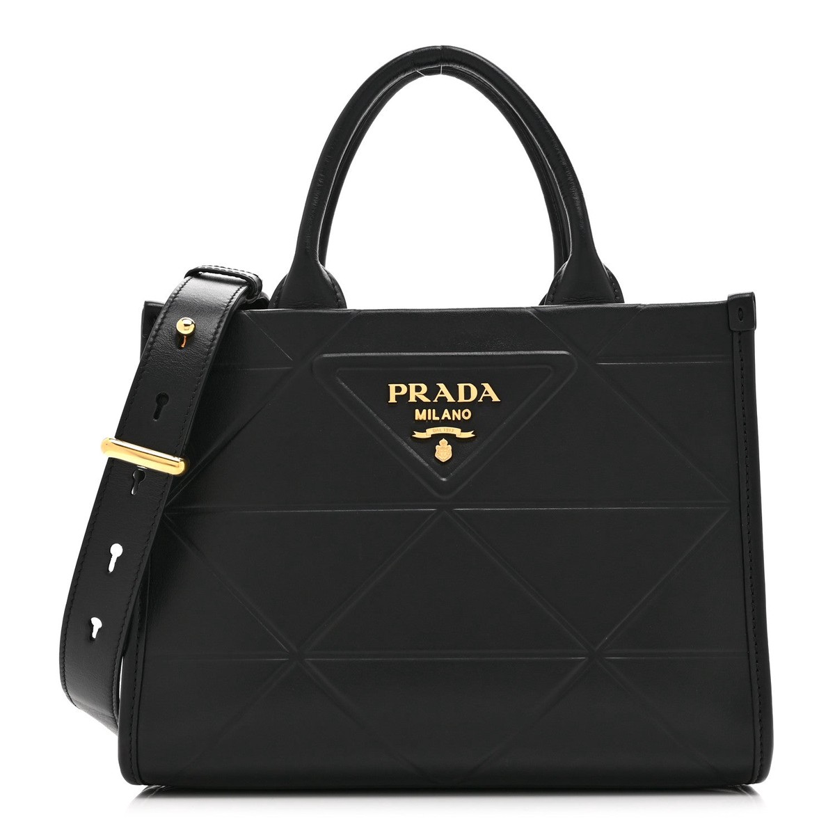 Soft Calfskin Triangolo Symbole Embossed Mini Tote Black