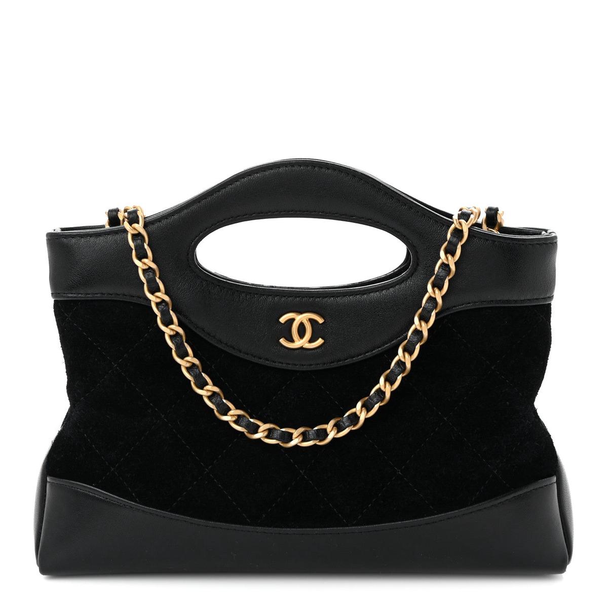 Suede Shiny Crumpled Calfskin Quilted Nano 31 Shopping Bag Black
