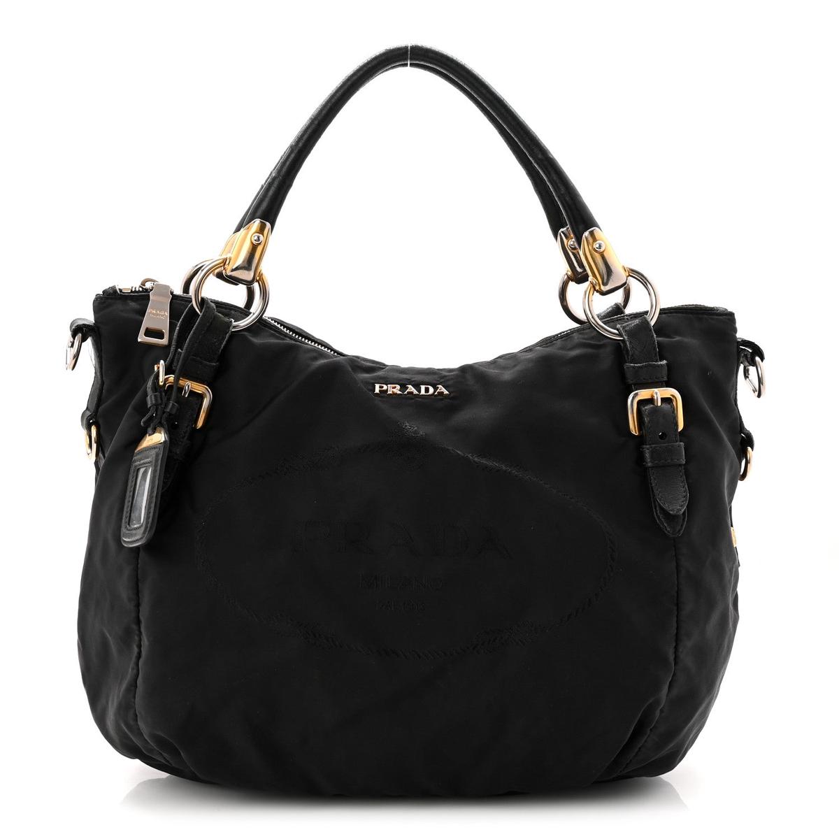 Tessuto Nylon Vitello Daino Shopping Satchel Black
