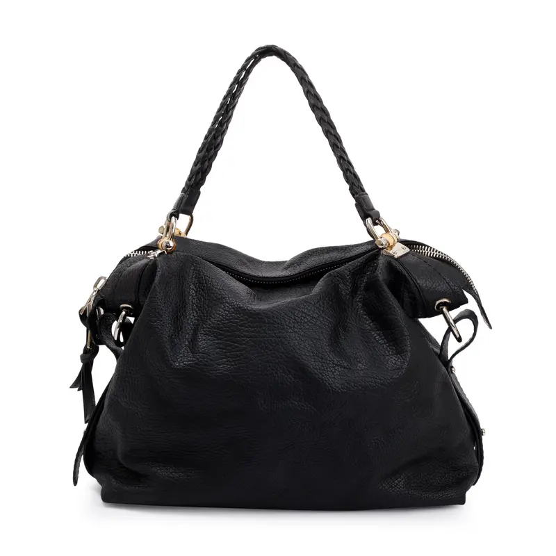 Gucci Black Pebbled Calfskin Leather Large Bamboo Bar Tote