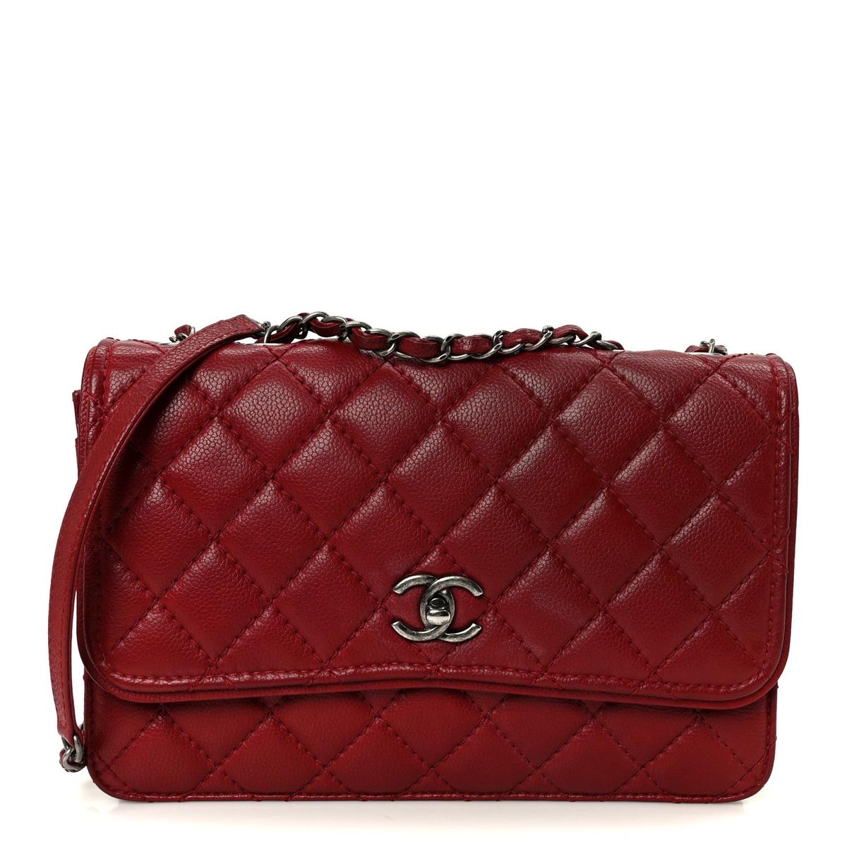 Caviar Quilted Flap With Chain Red