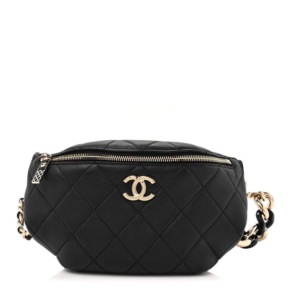 Lambskin Quilted Resin Bi-Color Waist Bag Fanny Pack Black