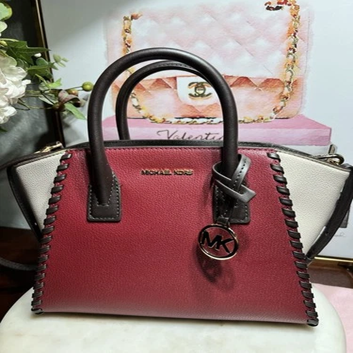 Michael Kors Avril Small Satchel Shoulder Crossbody Bag Braided Cherry Multi