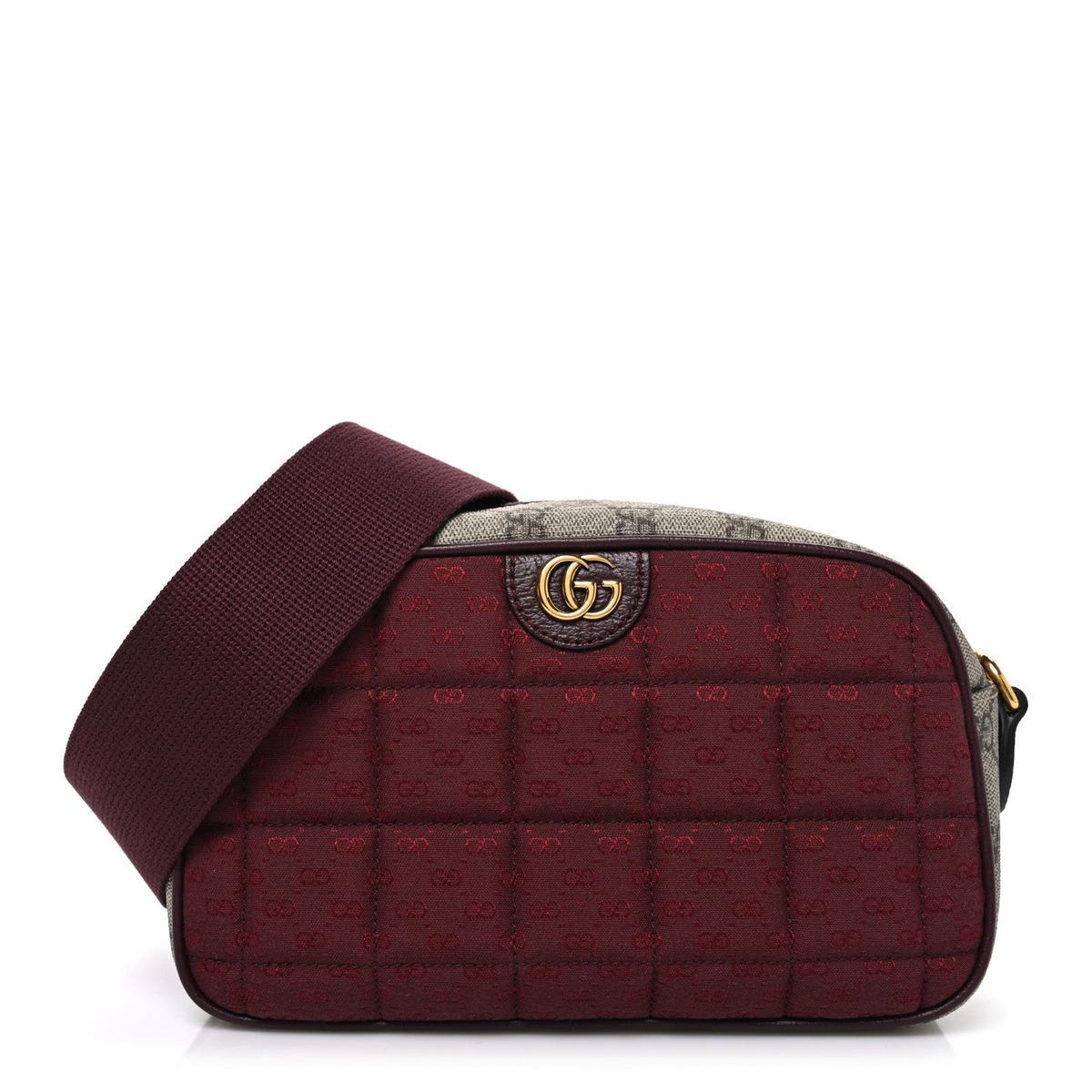 Monogram GG Mignon Textured Dollar Calfskin GG Supreme Monogram Quilted Small Crossbody Bag Burgundy Beige Ebony